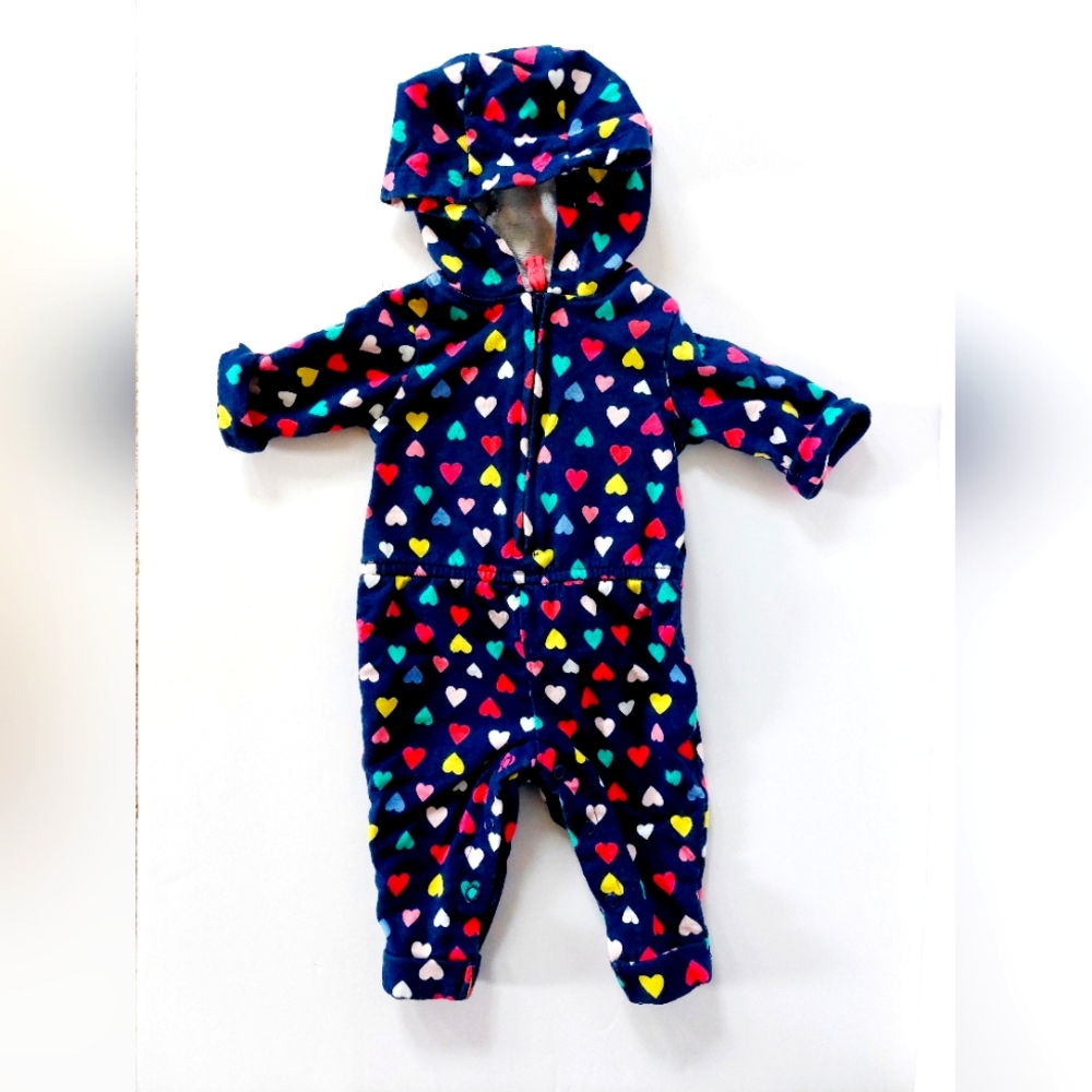 Rainbow Heart Fleece Jumpsuit with Hood size 3 months Carters‎